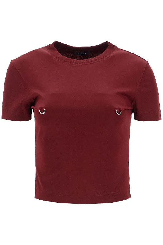 Mugler Women's Cropped T-Shirt With Piercing -- Basic T-Shirt Crew Neck Short Sleeve Mugler Women's Cropped T-Shirt With Piercing -- Basic T-Shirt Crew Neck Short Sleeve