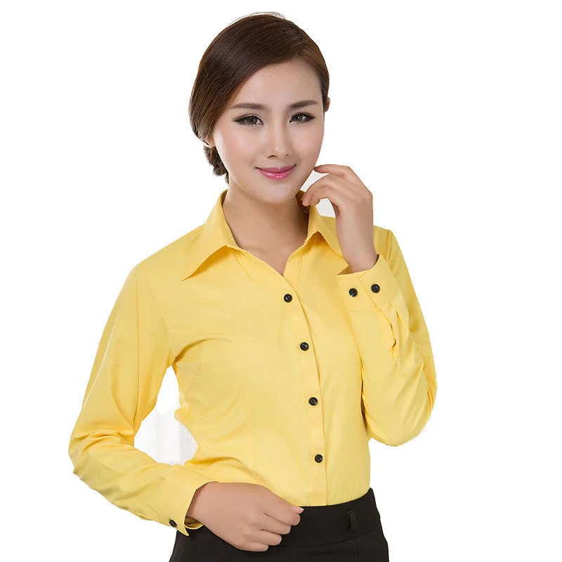 Blouses Shirts Office Lady Work Wear Plus Size Long Sleeve Cotton Basic Shirts Formal Women Blouses Tops-- Modern Contemporary Chic