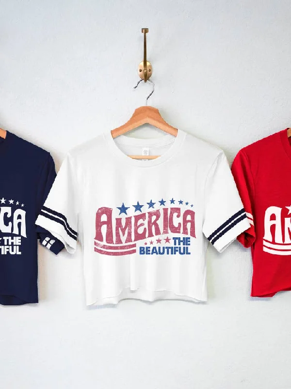 Nobullwoman Apparel America the Beautiful Striped Sleeve T-Shirt-- Real Fur Shearling Chenille