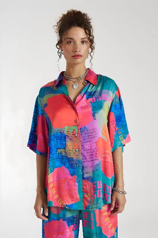 SUMMI SUMMI Womens Button Up Shirt - O, Romeo-- Beaded Sequined Faux Fur