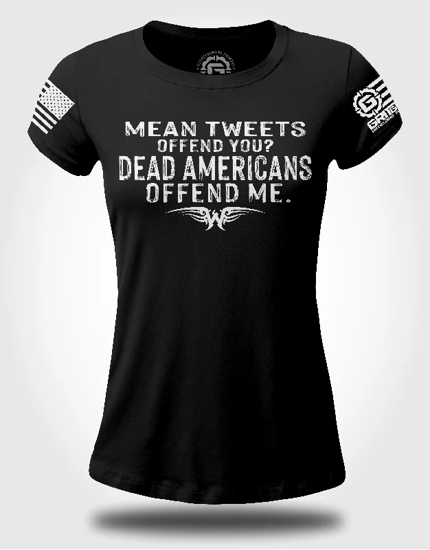 Ryan Weaver - Mean Tweets, Dead Americans LADIES Slim Fit T-shirt-- Hooded Caped Shawl Collar Ryan Weaver - Mean Tweets, Dead Americans LADIES Slim Fit T-shirt-- Hooded Caped Shawl Collar