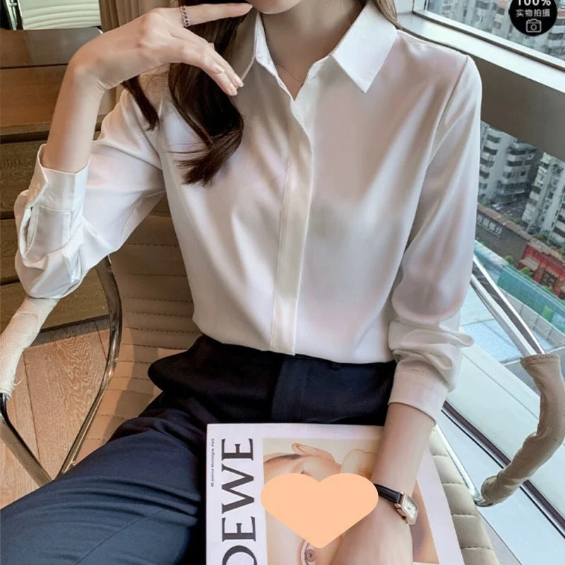 Elegant Women's Professional Long Sleeve Commuter Shirt"-- Silk Blend Satin Velvet