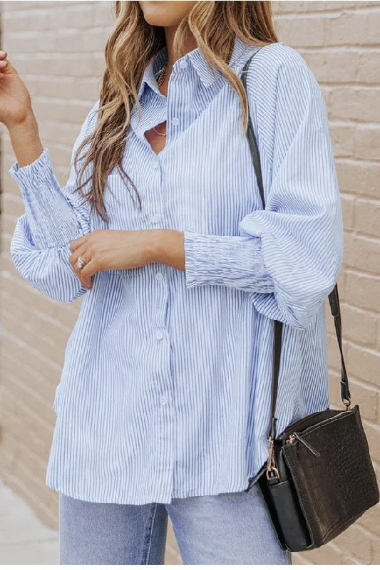 Miss Sparkling Striped Button Down Shirt-- Seamless Knitted Crochet