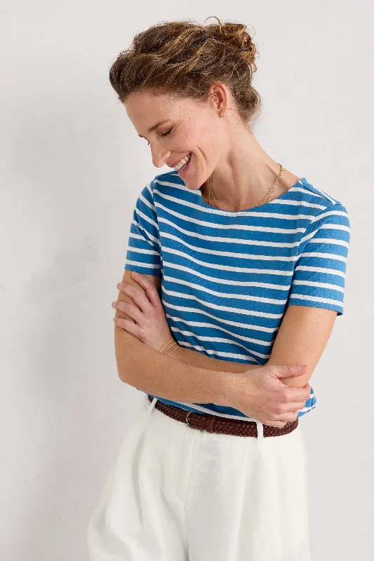 Seasalt Sailor T-Shirt - Breton Sailboats Chalk-- V-Neck T-Shirt Long Sleeve Cotton