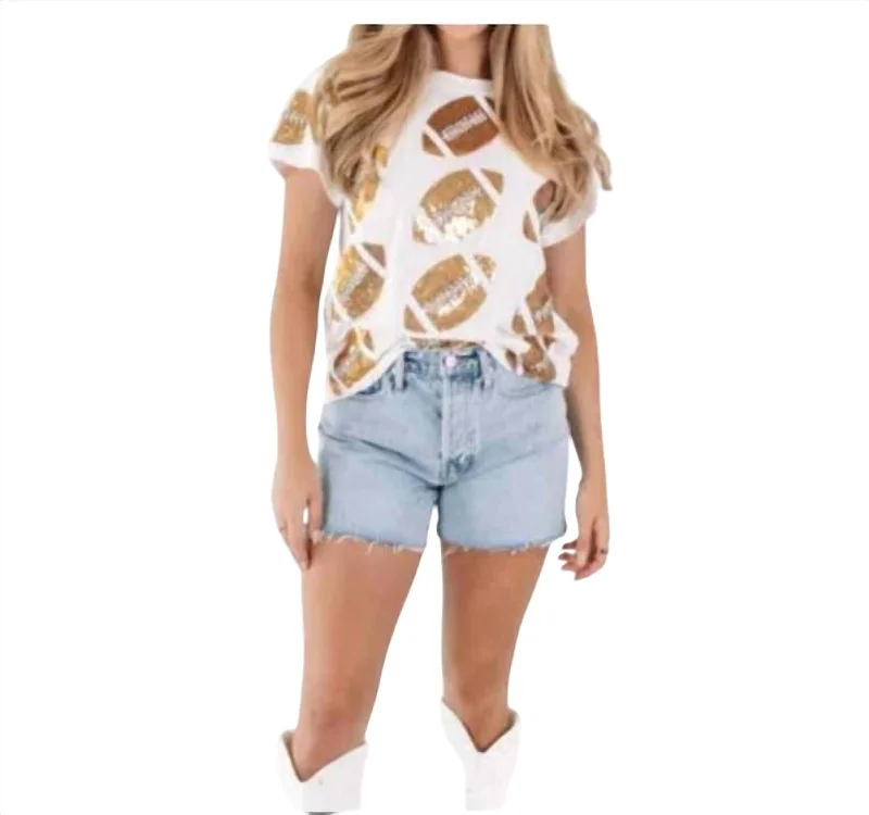 Football Tee Shirt In White-- Fitted T-Shirt Seamless Stretchy
