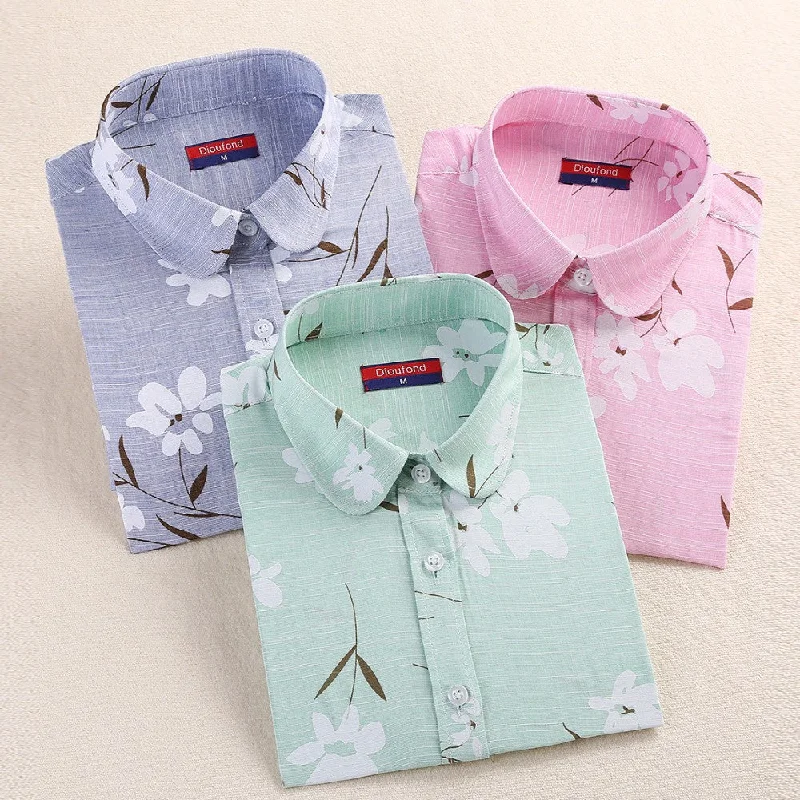 Style Women Blouses Pattern Cotton Shirts Long Sleeve Floral Women Clothes Casual Plus Size Turn-Down Collar Cotton Blouses-- Collared T-Shirt Boat Neck A-Line Style Women Blouses Pattern Cotton Shirts Long Sleeve Floral Women Clothes Casual Plus Size Turn-Down Collar Cotton Blouses-- Collared T-Shirt Boat Neck A-Line