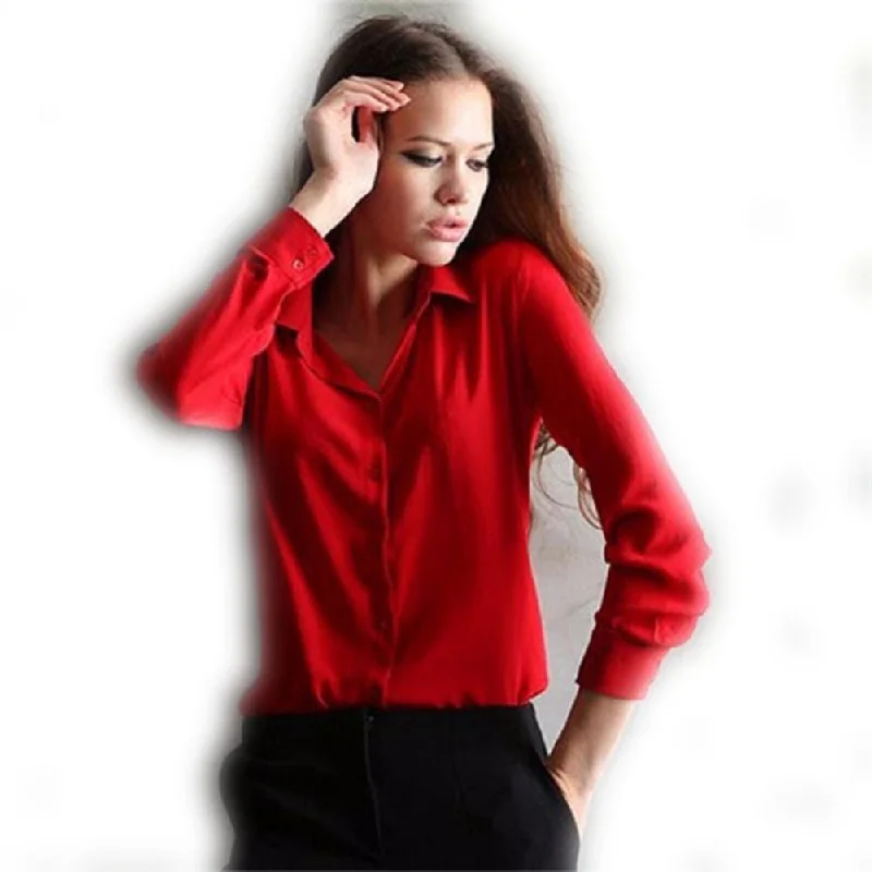 Elegant Chiffon Tops ing Women Shirt Ladies Formal Office Blouse 5 Colors Work Wear-- Chenille Brocade Lace
