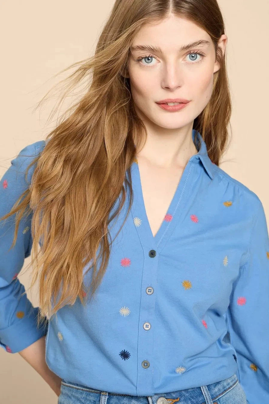 White Stuff Annie Embroidered Jersey Shirt - Blue Multi-- Machine Wash Dry Clean Hand Wash White Stuff Annie Embroidered Jersey Shirt - Blue Multi-- Machine Wash Dry Clean Hand Wash