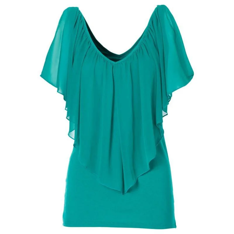 Women's Chiffon V-Neck Tops Short Sleeve Shirt Blouse Top-- Fitted T-Shirt Seamless Stretchy Women's Chiffon V-Neck Tops Short Sleeve Shirt Blouse Top-- Fitted T-Shirt Seamless Stretchy