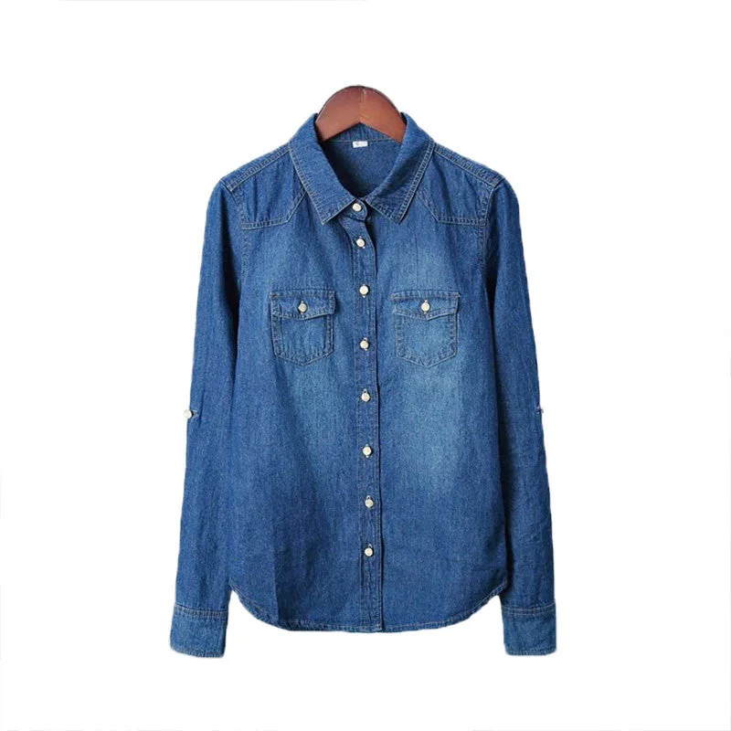 Plus Size Women Clothes Blouse Long Sleeves Denim Shirt Nostalgic Vintage Blue Jeans Shirt-- Spandex Blend Rayon Blend Denim Blend Plus Size Women Clothes Blouse Long Sleeves Denim Shirt Nostalgic Vintage Blue Jeans Shirt-- Spandex Blend Rayon Blend Denim Blend
