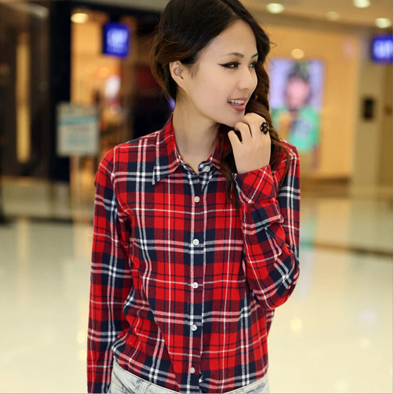 Fashion Plus Size Ladies Long Sleeve Casual Cotton Slim Plaid Shirt Women Tops Blouse Clothing Outerwear-- Cashmere Blend Cotton Blend Poly Blend Fashion Plus Size Ladies Long Sleeve Casual Cotton Slim Plaid Shirt Women Tops Blouse Clothing Outerwear-- Cashmere Blend Cotton Blend Poly Blend