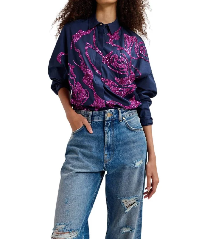 Godsend Embellished Shirt In Combo Blue -- Basic T-Shirt Crew Neck Short Sleeve