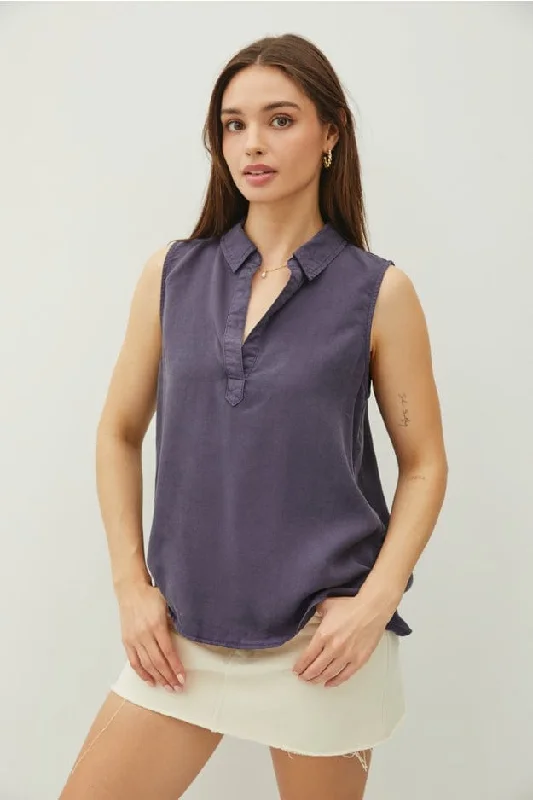 Be Cool Tencel Sleeveless Shirt-- Mesh Blend Leather Blend Suede Blend