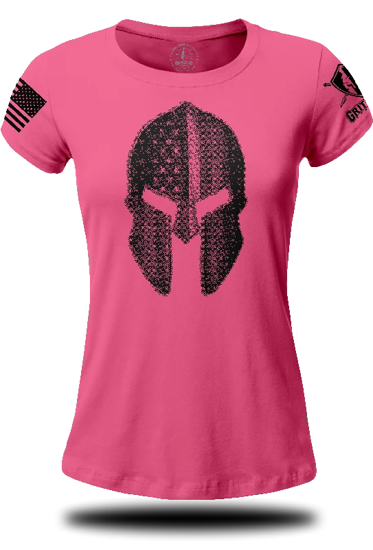 Spartan Helmet Stars and Stripes Ladies T-shirt-- Anti-Pilling Machine Wash Handmade