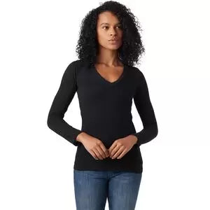 Monrow Granite Long-Sleeve V-Neck Shirt-- Print Jacquard Patchwork