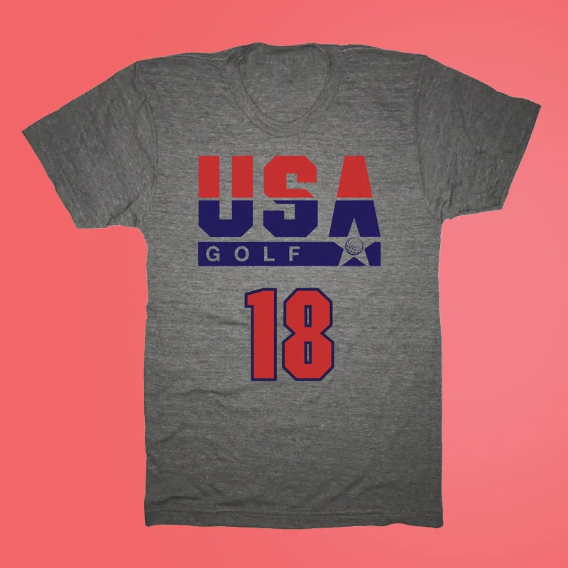 USA Golf 18 Holes T-Shirt-- V-Neck T-Shirt Long Sleeve Cotton