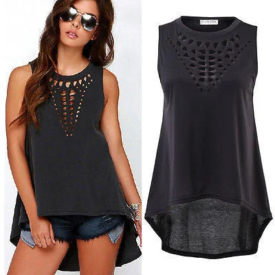 Women Retro Black Hollow Out Tank Tops Vest Sleeveless Casual Loose Shirt Blouse Crochet Tops-- Striped Floral Plaid Women Retro Black Hollow Out Tank Tops Vest Sleeveless Casual Loose Shirt Blouse Crochet Tops-- Striped Floral Plaid