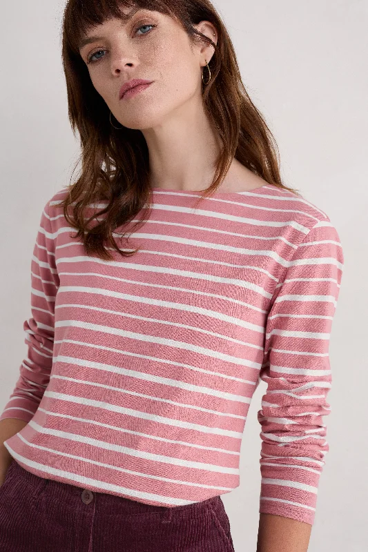 Seasalt Sailor Shirt in Falmouth Shore Pink Grass Chalk-- V-Neck T-Shirt Long Sleeve Cotton Seasalt Sailor Shirt in Falmouth Shore Pink Grass Chalk-- V-Neck T-Shirt Long Sleeve Cotton