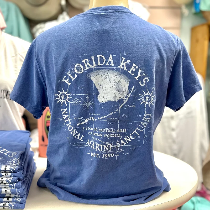 National Marine Sanctuary V Neck T-Shirt, Periwinkle-- Front Pockets Side Pockets Patch Pockets National Marine Sanctuary V Neck T-Shirt, Periwinkle-- Front Pockets Side Pockets Patch Pockets