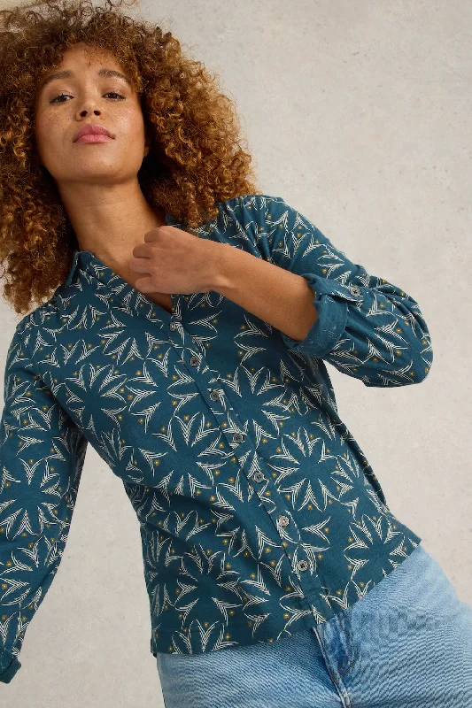 White Stuff Annie Jersey Shirt in Teal Mlt-- Mesh Fabric Canvas Fabric Denim Fabric