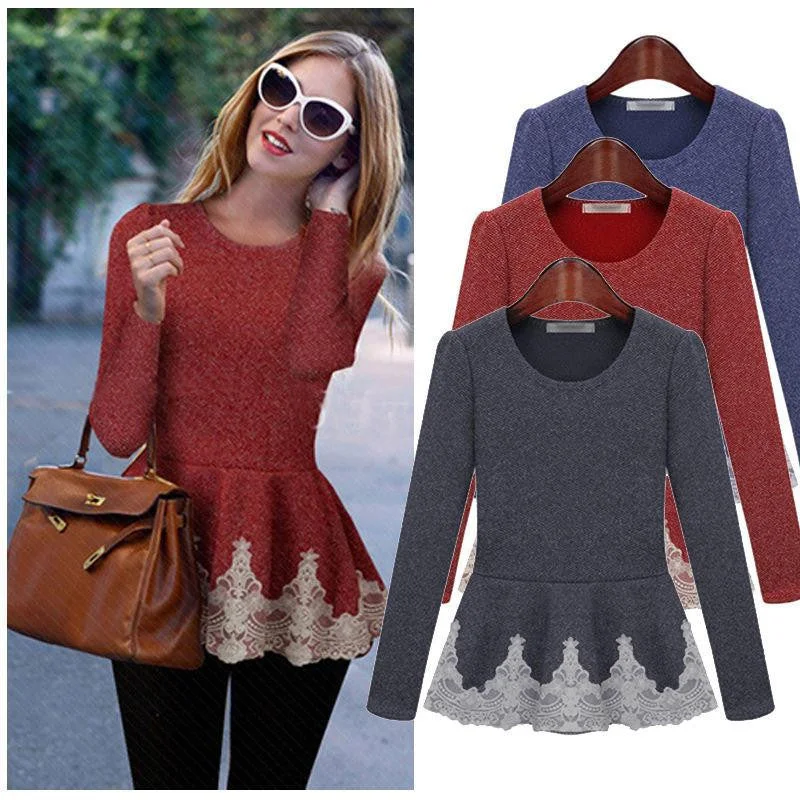 Womens Ladies Flared Stretchy Peplum Frill Top Slim Long Sleeve Blouse Shirt-- Welt Pockets Slit Pockets Womens Ladies Flared Stretchy Peplum Frill Top Slim Long Sleeve Blouse Shirt-- Welt Pockets Slit Pockets