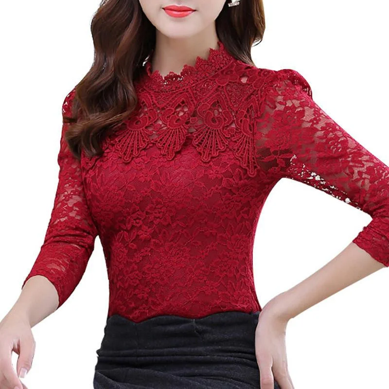 Women Tops Fashion Lace Blouse Long Sleeve Slim Body Floral Shirt Elegant Plus Size Lace Top-- Terry Blend Velvet Blend Canvas Blend Women Tops Fashion Lace Blouse Long Sleeve Slim Body Floral Shirt Elegant Plus Size Lace Top-- Terry Blend Velvet Blend Canvas Blend