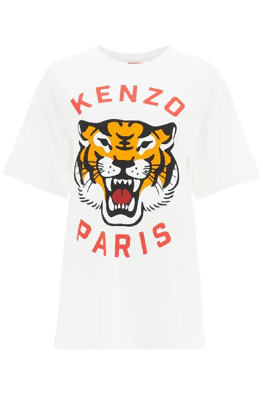Kenzo Women's Lucky Tiger Crew-Neck T-Shirt-- Denim Fabric Leather Fabric Suede Fabric Kenzo Women's Lucky Tiger Crew-Neck T-Shirt-- Denim Fabric Leather Fabric Suede Fabric
