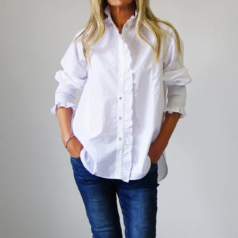 Who's Charlie Poppy Cotton Poplin Shirt, White-- Modern Contemporary Chic