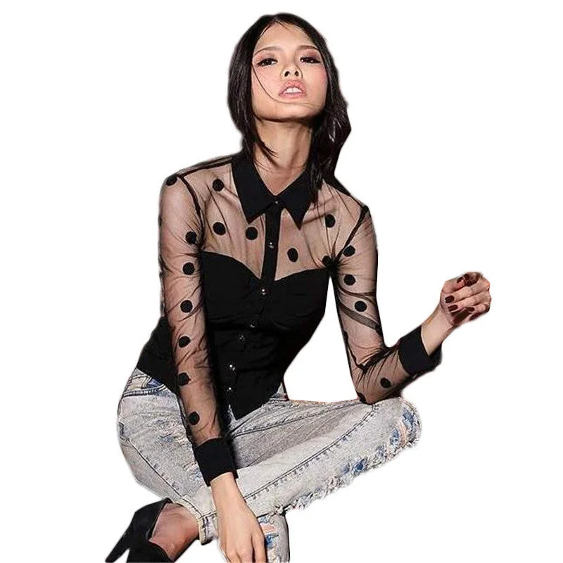 Plus Size XXL Woman Clothes Fashion Long Sleeve Retro Mesh transparent Chiffon Polka Dot Shirt Blouse Black T55223-- Elasticated Padded Insulated Plus Size XXL Woman Clothes Fashion Long Sleeve Retro Mesh transparent Chiffon Polka Dot Shirt Blouse Black T55223-- Elasticated Padded Insulated
