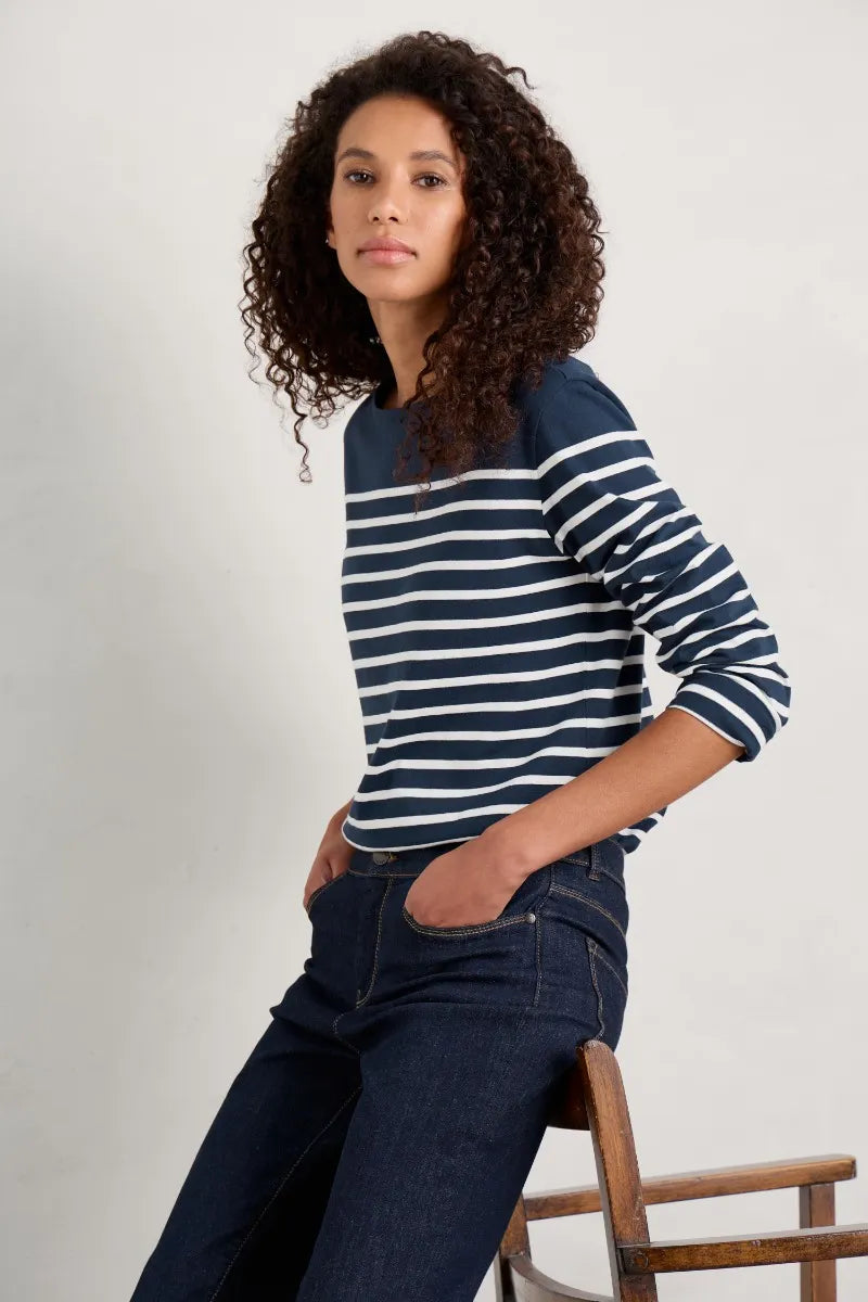 Seasalt Sailor Shirt - Falmouth Breton Maritime Chalk-- Handmade Hand-knitted Hand-woven Seasalt Sailor Shirt - Falmouth Breton Maritime Chalk-- Handmade Hand-knitted Hand-woven