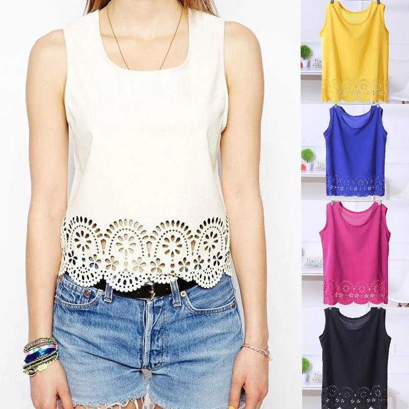 Women Girl Fashion Charming 5 Colors Chiffon Sleeveless Hollow Out Blouses Shirt-- Cashmere Blend Cotton Blend Poly Blend Women Girl Fashion Charming 5 Colors Chiffon Sleeveless Hollow Out Blouses Shirt-- Cashmere Blend Cotton Blend Poly Blend