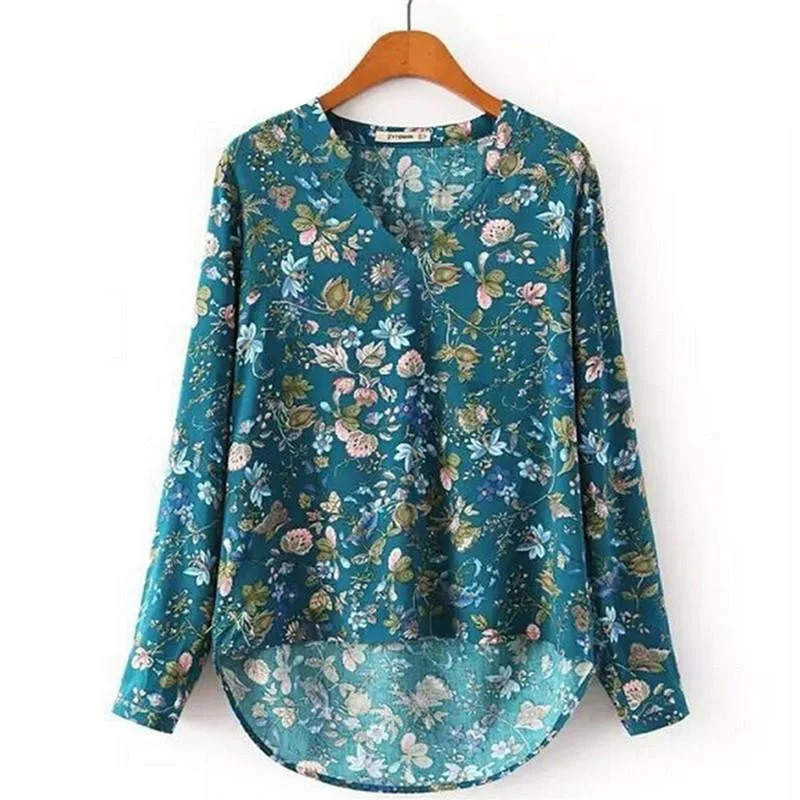 Women Clothing Fashion Loose Floral Print V Neck Women Tops Long Sleeve Casual Vintage Blouses Shirts Female-- Spandex Blend Rayon Blend Denim Blend Women Clothing Fashion Loose Floral Print V Neck Women Tops Long Sleeve Casual Vintage Blouses Shirts Female-- Spandex Blend Rayon Blend Denim Blend