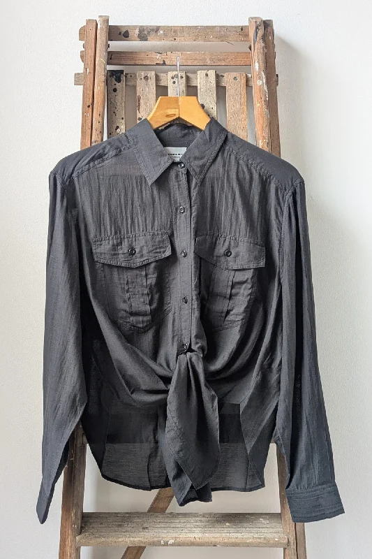 Nath Black Tied Cotton Shirt-- Zippered Front Buttoned Front Snap Front