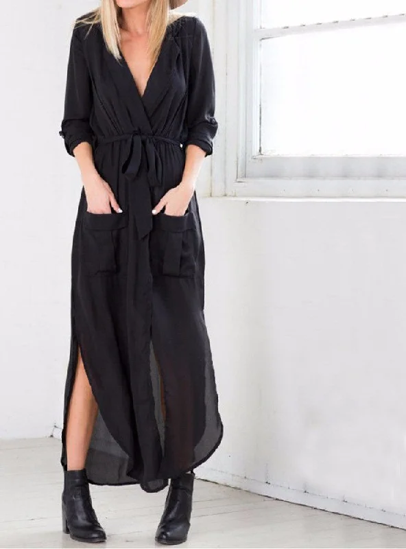 Black Long Maxi Tshirt Dress Arrival Women Fashion Chiffon Long Maxi Dress Shirt Dress Black Army Green Grey With Belt-- Collared Crew Neck Turtle Neck Black Long Maxi Tshirt Dress Arrival Women Fashion Chiffon Long Maxi Dress Shirt Dress Black Army Green Grey With Belt-- Collared Crew Neck Turtle Neck