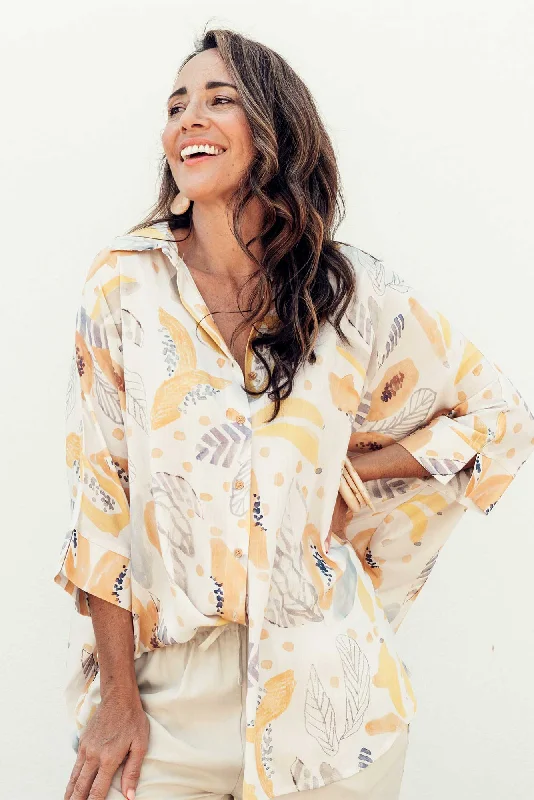 Calisa White Fruity Collared Shirt-- Chenille Blend Fleece Blend Nylon Blend