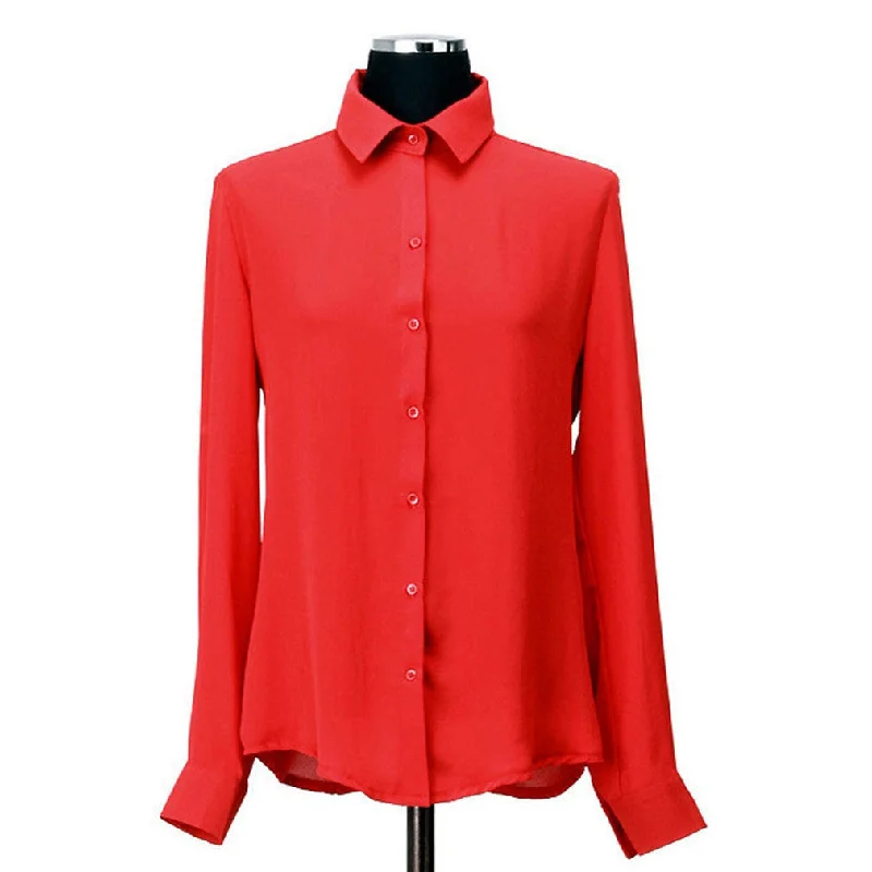 Long-sleeve Shirt Female Chiffon Women's Slim Women Blouses Direct Button Solid Clothing-- Hooded Caped Shawl Collar