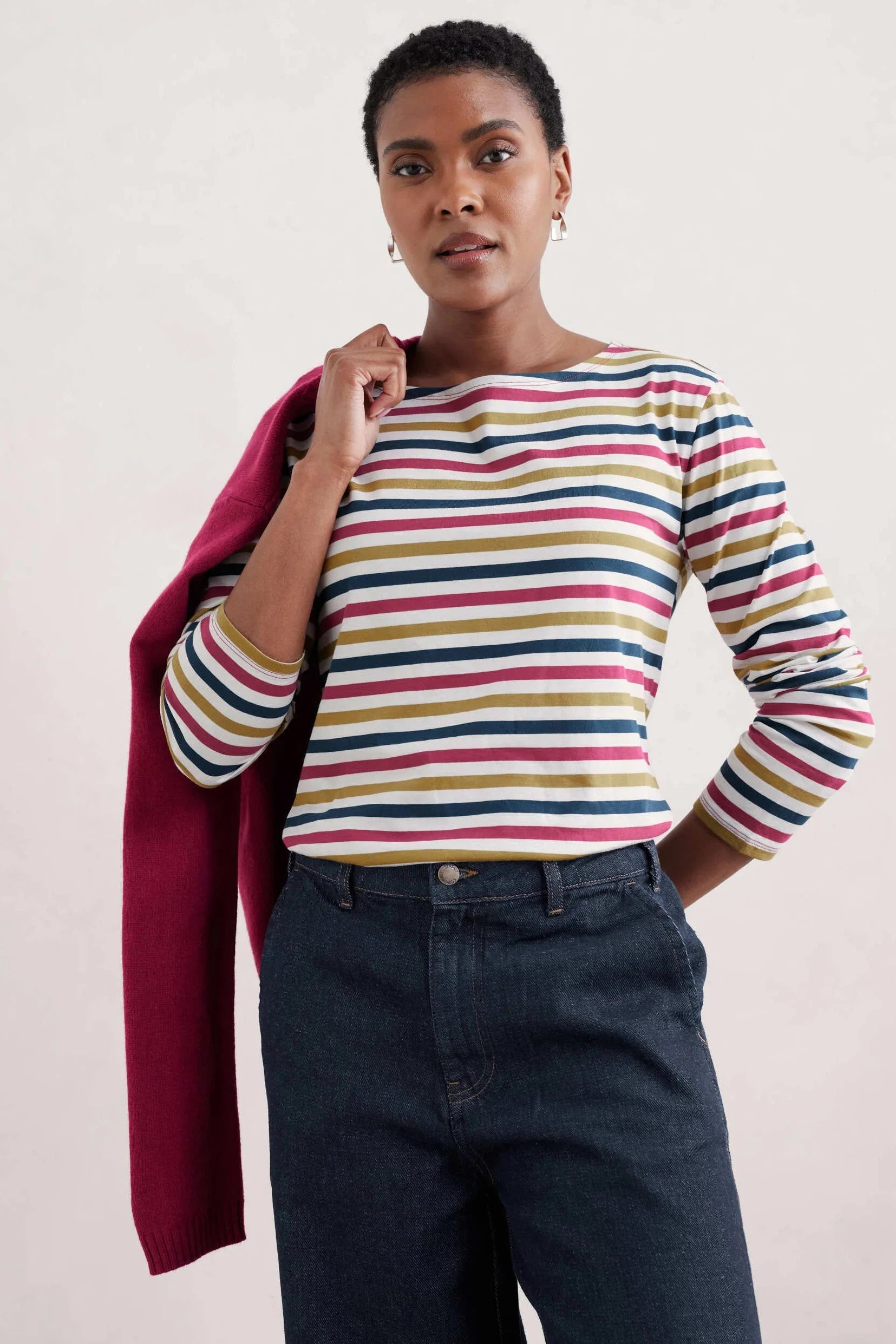 Seasalt Sailor Shirt-Tri Mini Cornish Chalk Charm-- Hooded Caped Shawl Collar