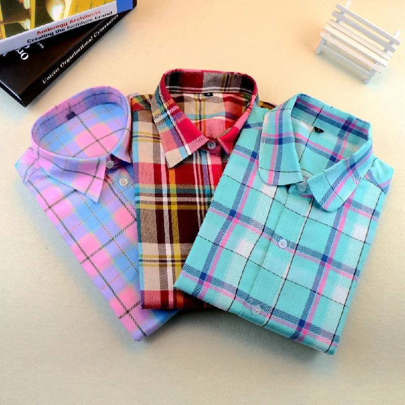 Brand Fashion Women Blouses Long Sleeve Turn-down Collar Plaid Shirts Women Casual Cotton Shirt Style-- Oversized T-Shirt Spandex breathable Brand Fashion Women Blouses Long Sleeve Turn-down Collar Plaid Shirts Women Casual Cotton Shirt Style-- Oversized T-Shirt Spandex breathable