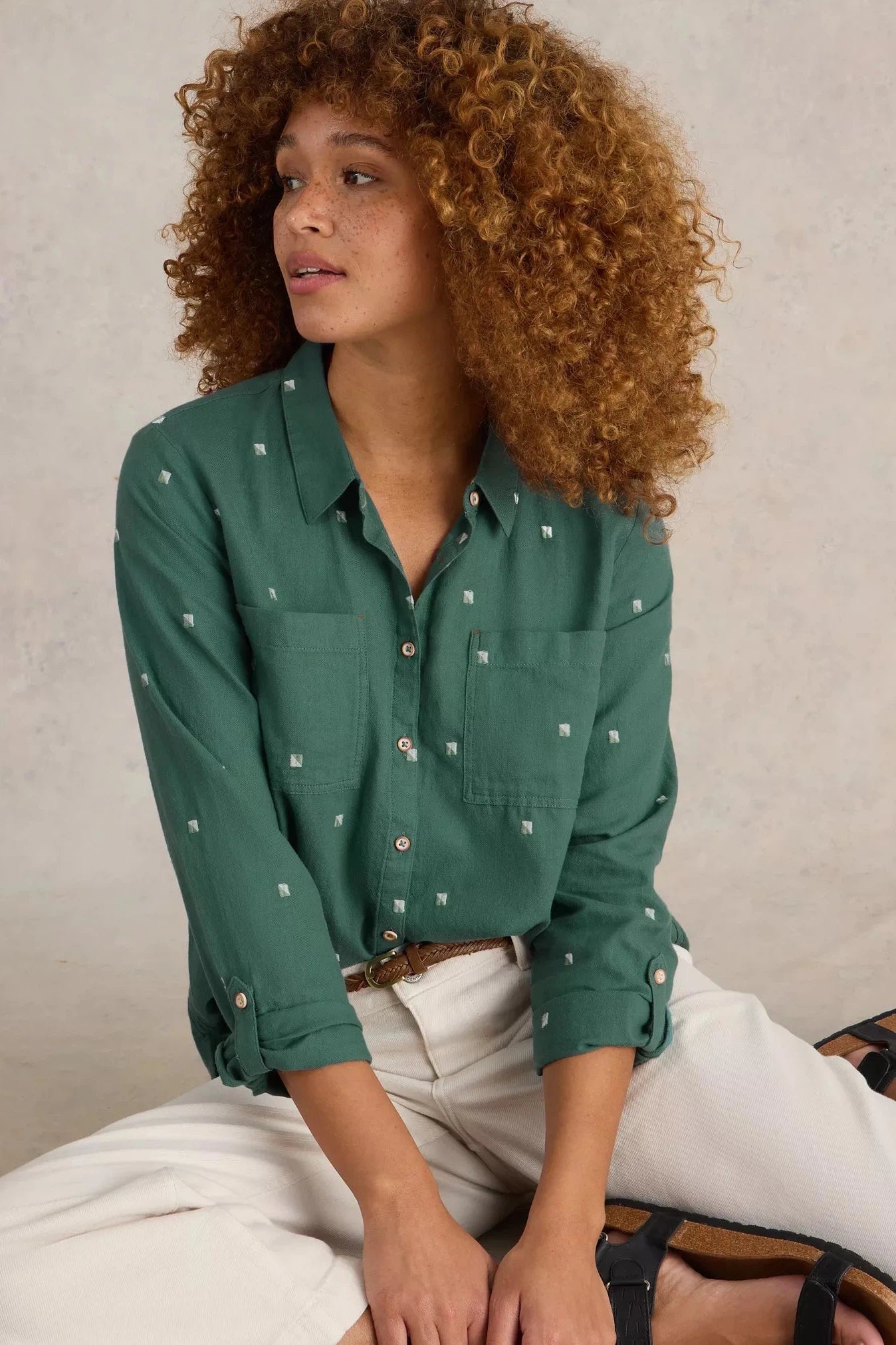 White Stuff Sophie Green Mlt Organic Cotton Shirt-- Mesh Blend Leather Blend Suede Blend White Stuff Sophie Green Mlt Organic Cotton Shirt-- Mesh Blend Leather Blend Suede Blend