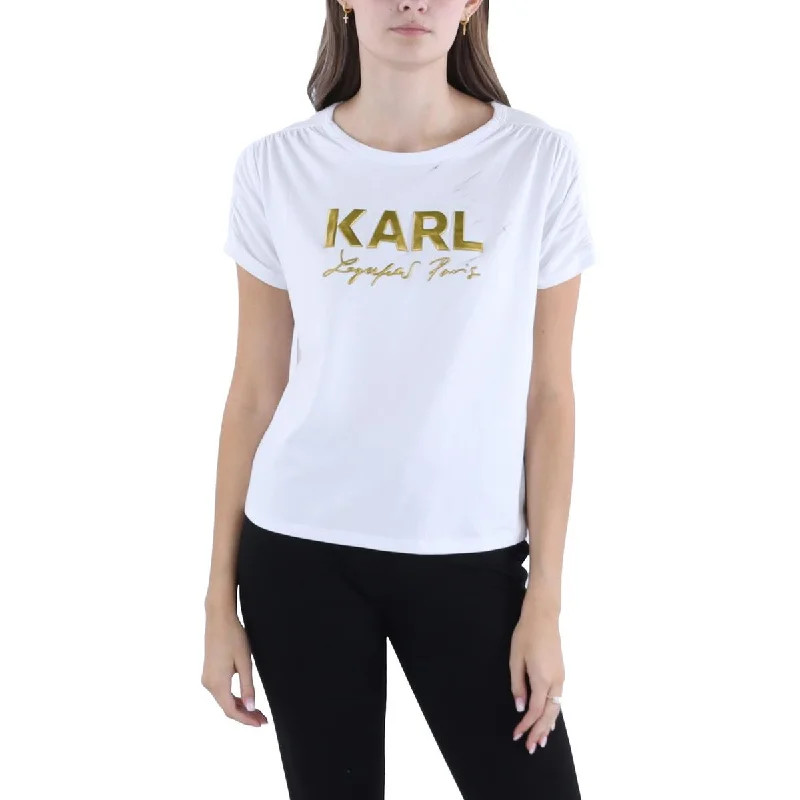 Womens Metallic Logo Graphic T-Shirt-- Fashionable Trendy Casual
