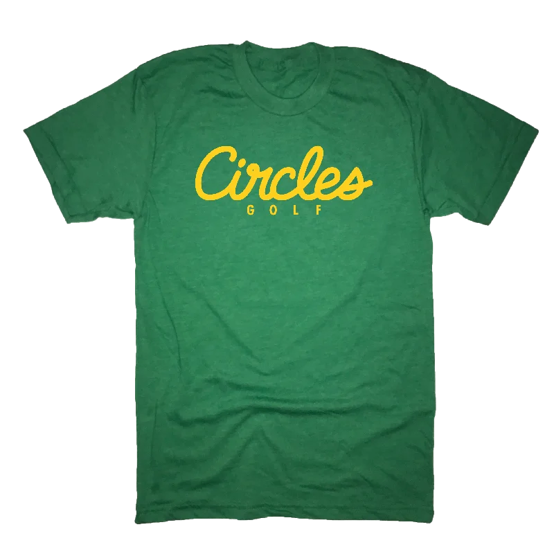 Circles Golf Text Logo Green T-Shirt-- Houndstooth Herringbone Solid