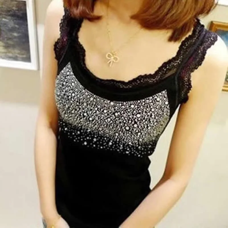 Girl Women's Rhinestone Sequin Lace Tank Top Sling Camisole Cami Shirt Vest Slim-- Elegant Classic Vintage Girl Women's Rhinestone Sequin Lace Tank Top Sling Camisole Cami Shirt Vest Slim-- Elegant Classic Vintage