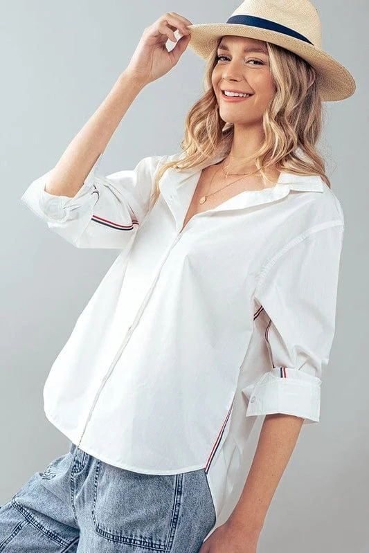 Fashion Week Loose Fit Button Down Stripe Shirt-- Casual Formal Business
