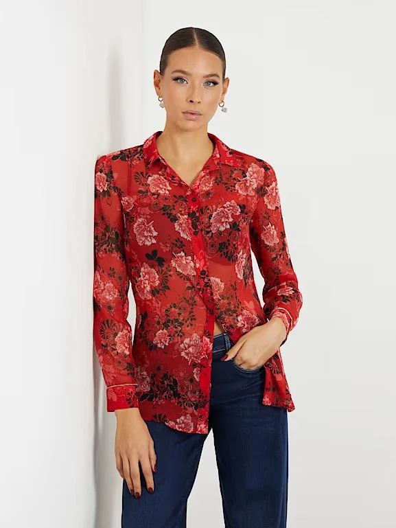 LS CLOUIS SHIRT - CALL ME CHERRY PRINT-- Fleece Fabric Down Fabric Feather Fabric