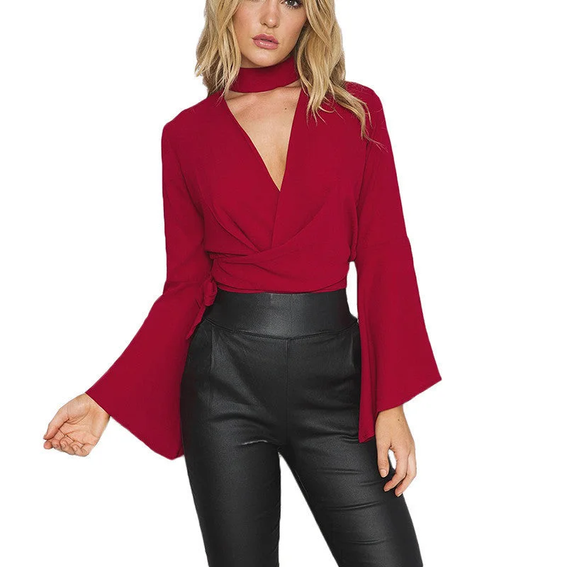 Choker Cross Deep V Neck Bow Sashes Red Women Blouse Style Casual Party Evening Tops Girl Shirt Elegant-- Lace Blend Ribbed Blend Corduroy Blend Choker Cross Deep V Neck Bow Sashes Red Women Blouse Style Casual Party Evening Tops Girl Shirt Elegant-- Lace Blend Ribbed Blend Corduroy Blend