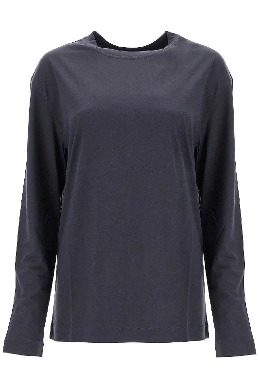 Lemaire Women's Long-Sleeved Silk T-Shirt For-- Beaded Sequined Faux Fur