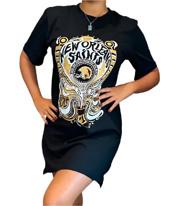 WHEREable Art Saints Psychedelic Oversized T-shirt Dress-- Graphic Embroidered Appliqued
