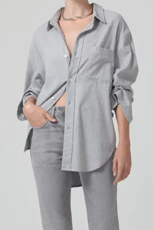 Kayla Whisper Grey Oversized Shirt-- Real Fur Shearling Chenille