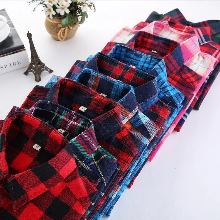 female fashion long sleeve college style casual plaid shirts / women's pure cotton large yard slim sanded shirt-- Print Jacquard Patchwork female fashion long sleeve college style casual plaid shirts / women's pure cotton large yard slim sanded shirt-- Print Jacquard Patchwork