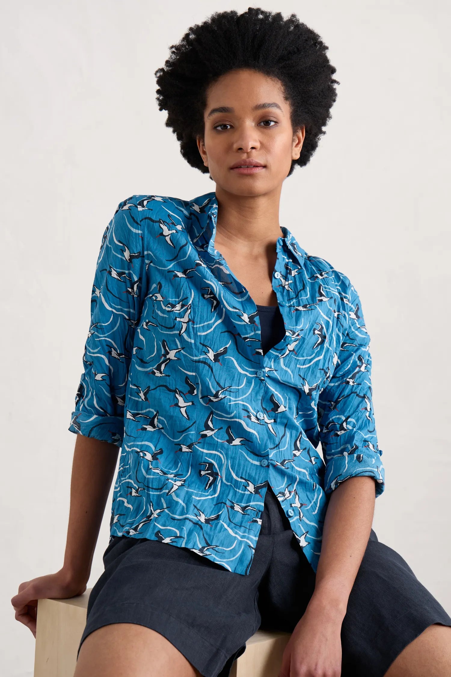 Seasalt Larissa Shirt - River Birds Sailboats-- Ribbed T-Shirt High Neck Heavyweight Seasalt Larissa Shirt - River Birds Sailboats-- Ribbed T-Shirt High Neck Heavyweight